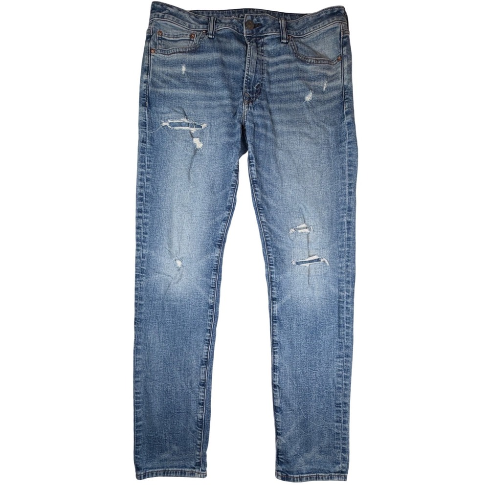 American Eagle Airflex+ Skinny Distressed Jeans Mens 33x32 Medium Wash Ripped